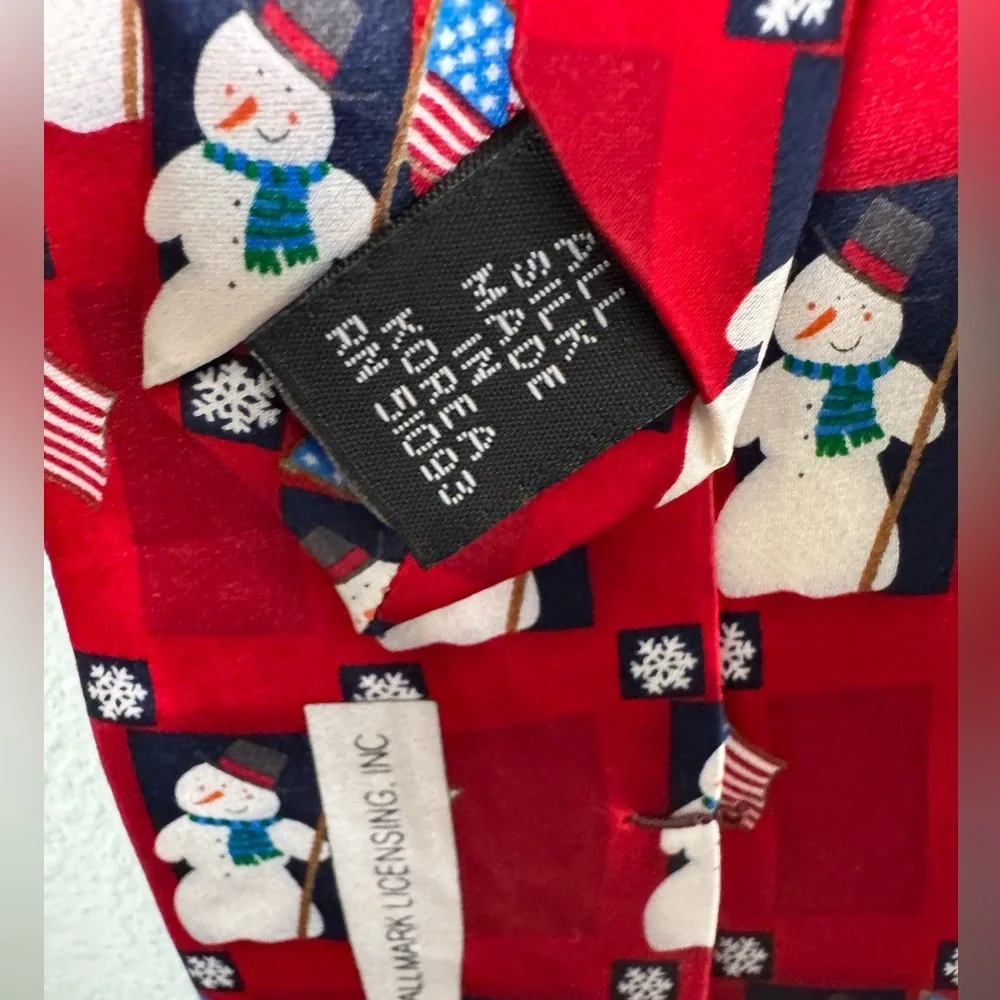 Hallmark Holiday Traditions Christmas/Holiday‎ Snowman & American Flag Silk Tie